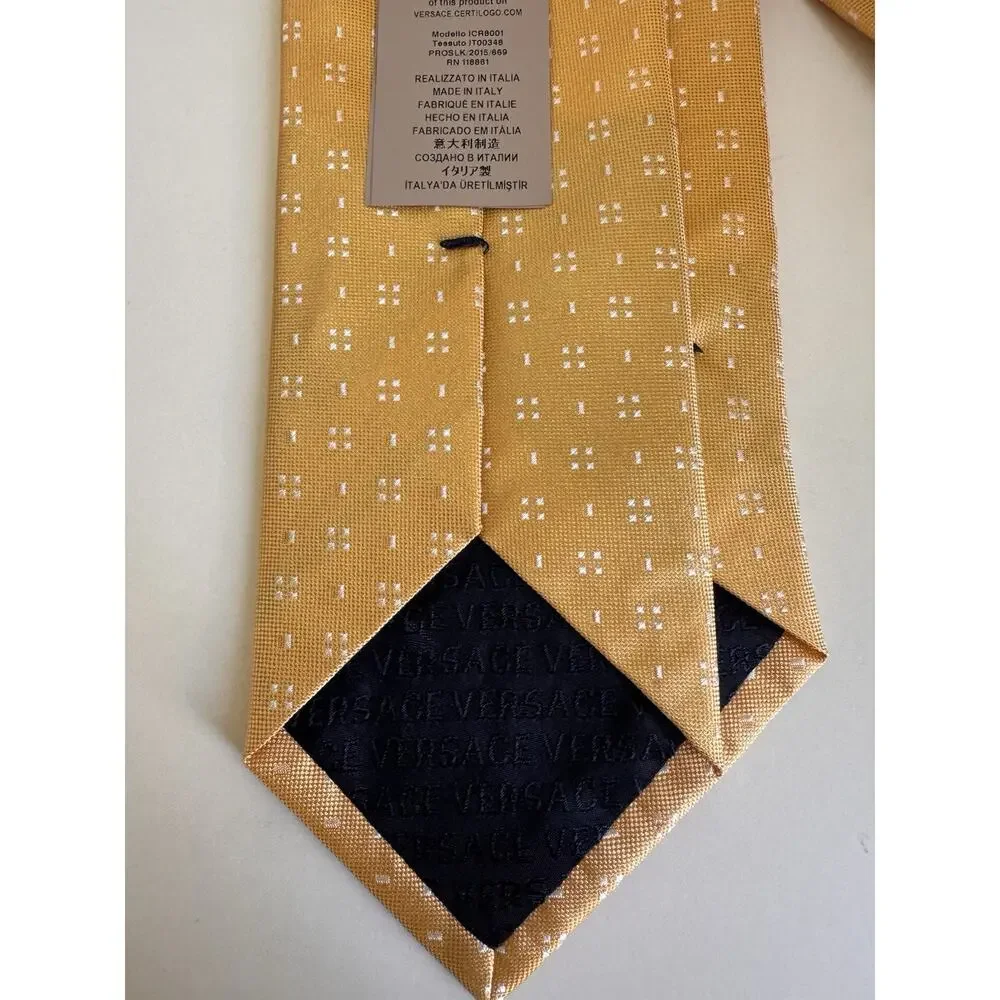 GIANNI VERSACE vintage silk neck tie Yellow Men’s Logo Made In Italy